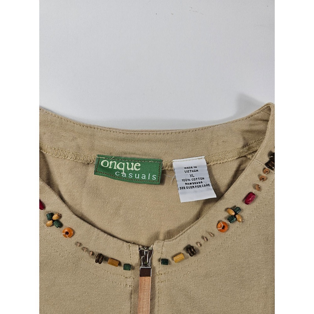 Onque casuals Size XL beaded collar zip up shaket front pocket - Picture 4 of 6